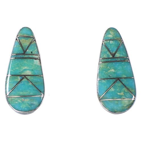 Genuine Sterling Silver Turquoise Inlay Post Earrings RX95748