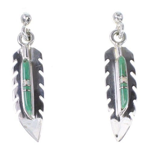 Turquoise And Opal Sterling Silver Feather Post Dangle Earrings AX94793