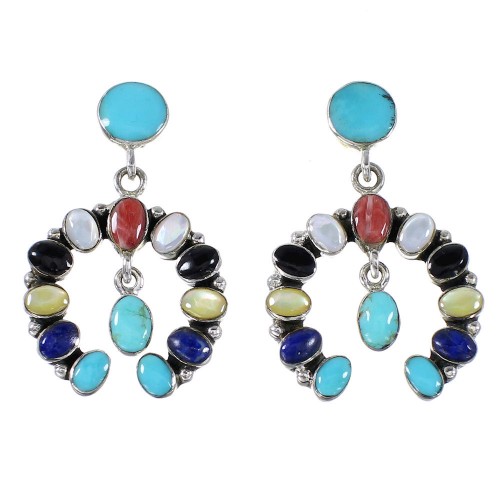 Sterling Silver Multicolor Southwestern Naja Post Dangle Earrings AX94899