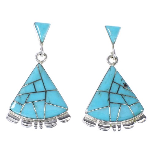 Turquoise Genuine Sterling Silver Post Dangle Earrings AX94838