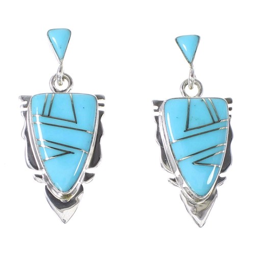 Turquoise Genuine Sterling Silver Arrowhead Post Dangle Earrings AX94845