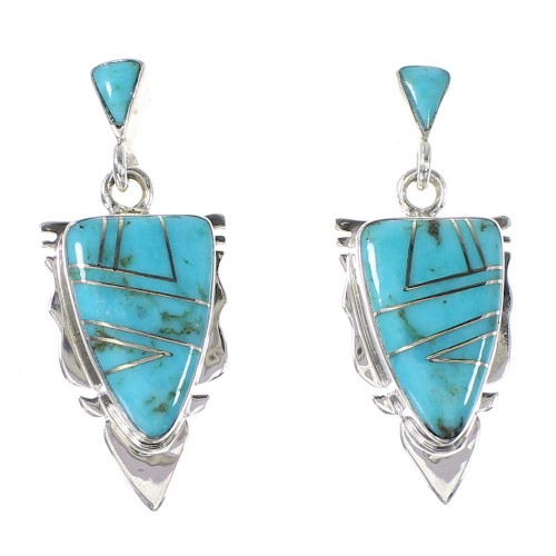 Turquoise Silver Arrowhead Post Dangle Earrings AX94846