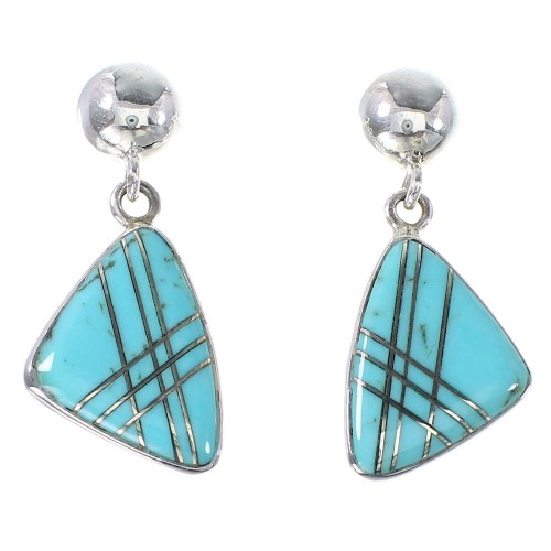 Silver Turquoise Inlay Southwest Post Dangle Earrings AX94868