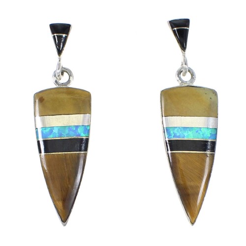 Multicolor Inlay Sterling Silver Post Dangle Earrings AX95213