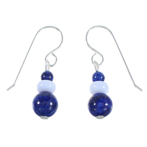 Lapis And Blue Lace Agate Sterling Silver Native American Hook Dangle Earrings AX95243