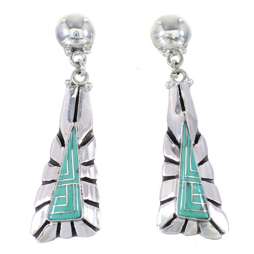 Southwest Turquoise Sterling Silver Post Dangle Earrings AX94951