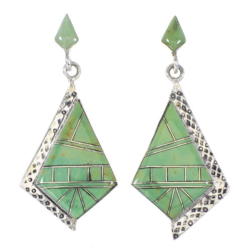 Southwestern Turquoise Inlay Sterling Silver Post Dangle Earrings AX94967