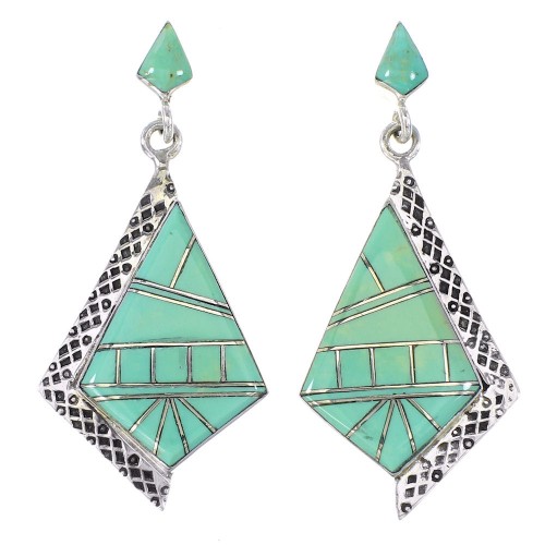 Southwestern Turquoise Inlay Jewelry Sterling Silver Post Dangle Earrings AX94968