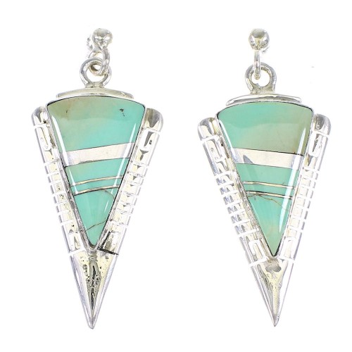 Silver Turquoise Inlay Southwestern Post Dangle Earrings AX94975