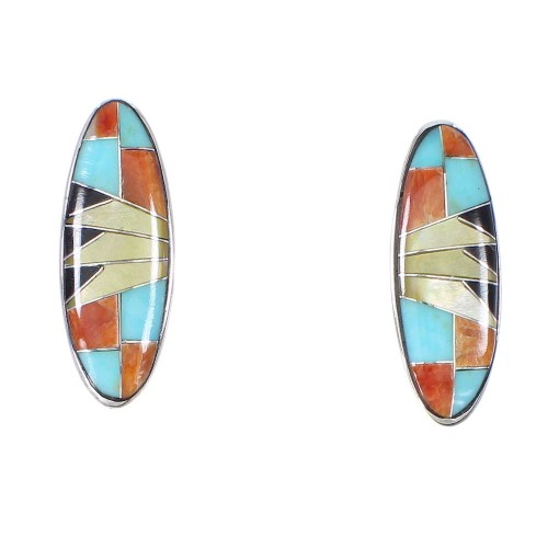 Sterling Silver Multicolor Inlay Post Earrings RX95121