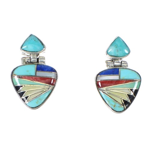 Southwest Multicolor Sterling Silver Post Dangle Earrings RX95127