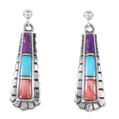 Multicolor Sterling Silver Southwestern Post Dangle Earrings RX95145