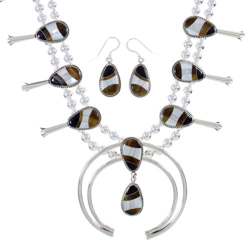 Silver Multicolor Inlay Squash Blossom Necklace Set AX94427