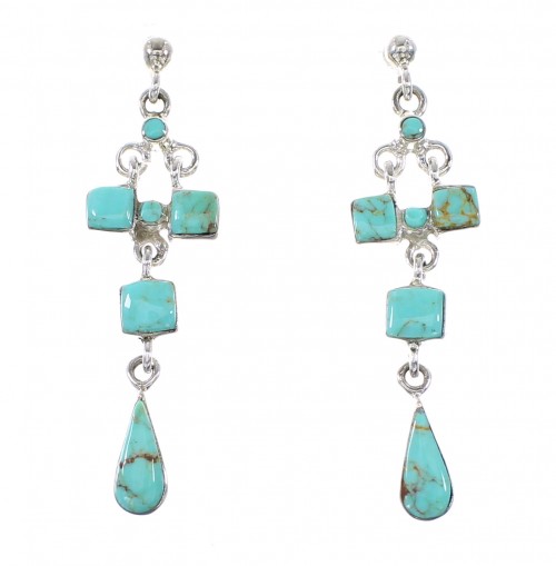 Turquoise Authentic Sterling Silver Southwest Post Dangle Earrings AX95174
