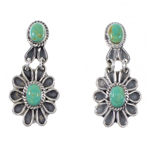 Turquoise Sterling Silver Flower Southwest Post Dangle Earrings AX95178