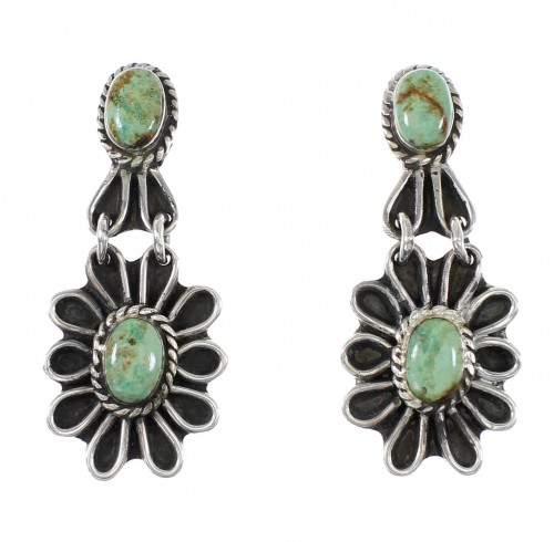 Turquoise Silver Flower Post Dangle Earrings AX95182