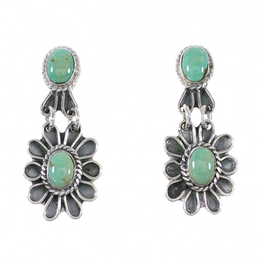 Turquoise Authentic Sterling Silver Jewelry Flower Post Dangle Earrings AX95187