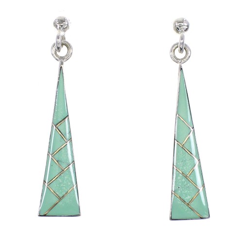 Turquoise Inlay Sterling Silver Post Dangle Earrings AX95569