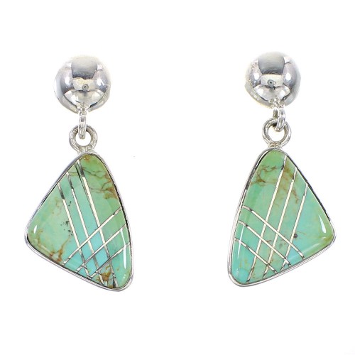 Silver Turquoise Inlay Southwest Post Dangle Earrings AX95585