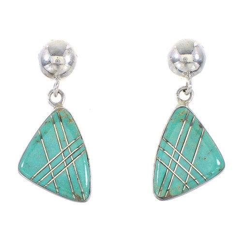 Silver Turquoise Southwestern Post Dangle Earrings AX95587