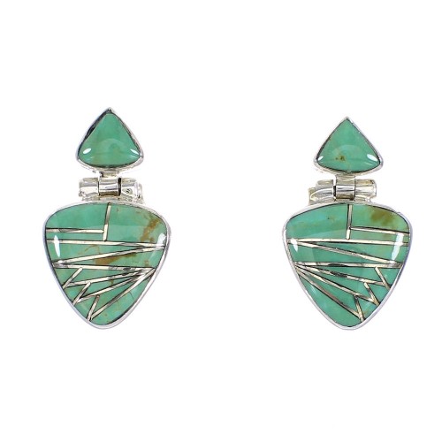 Silver Southwest Turquoise Inlay Jewelry Post Dangle Earrings AX95630