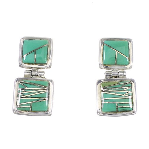 Silver Turquoise Inlay Southwestern Post Dangle Earrings AX95680
