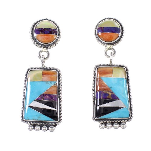 Multicolor Genuine Sterling Silver Southwest Post Dangle Earrings AX94993