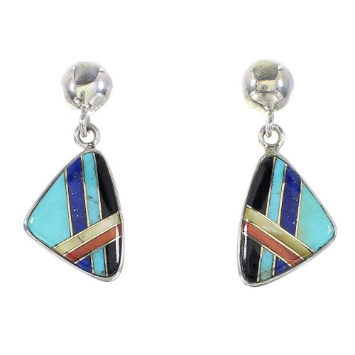 Authentic Sterling Silver Multicolor Inlay Post Dangle Earrings AX95339