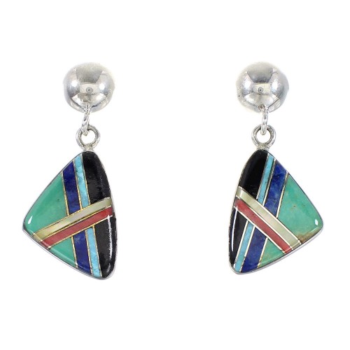 Sterling Silver Multicolor Inlay Southwest Post Dangle Earrings AX95346