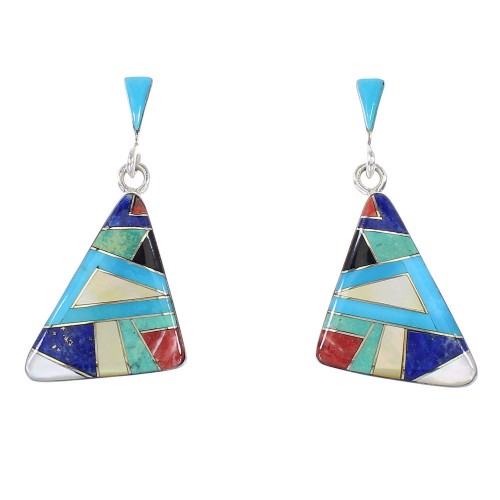 Silver Multicolor Southwest Post Dangle Earrings AX95350