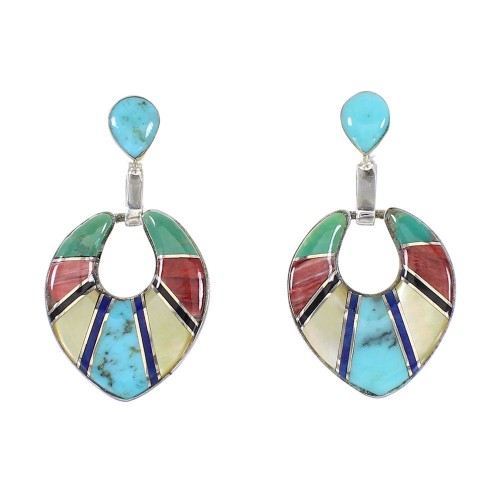 Southwest Multicolor Authentic Sterling Silver Post Dangle Earrings AX95360