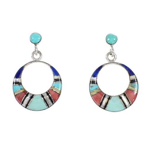 Southwestern Authentic Sterling Silver Multicolor Post Dangle Earrings AX95373