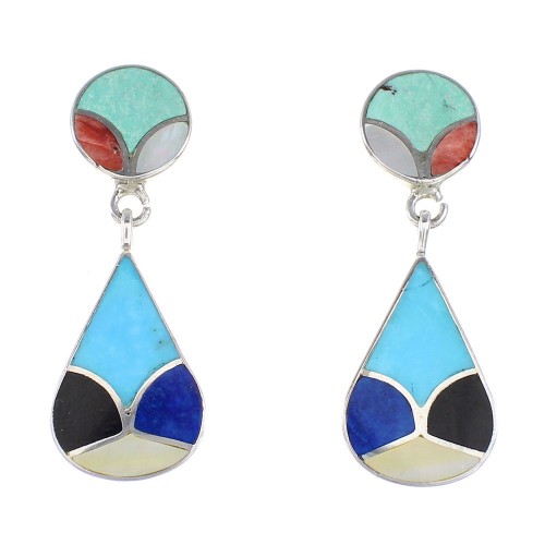 Sterling Silver Multicolor Inlay Jewelry Southwestern Post Dangle Earrings AX95399