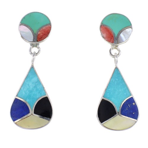 Sterling Silver Multicolor Inlay Jewelry Southwest Post Dangle Earrings AX95400