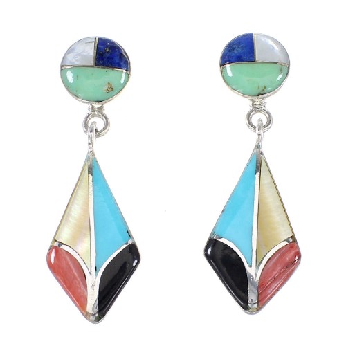 Multicolor Inlay Jewelry Sterling Silver Post Dangle Earrings AX95410