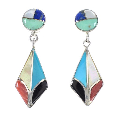 Multicolor Inlay Jewelry Genuine Sterling Silver Post Dangle Earrings AX95411
