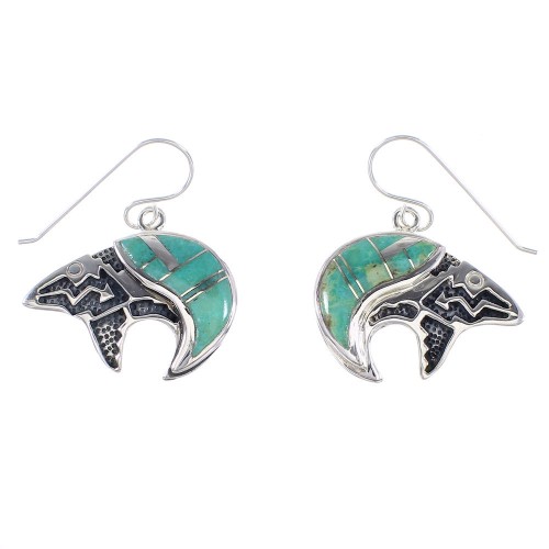 Turquoise Genuine Sterling Silver Bear And Arrow Hook Dangle Earrings AX95692