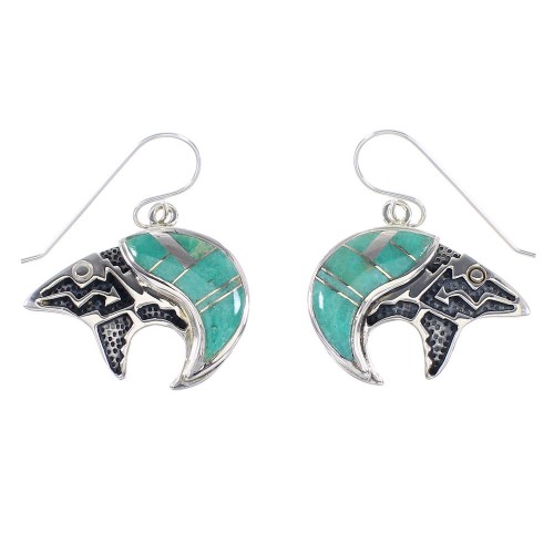 Turquoise Authentic Sterling Silver Bear And Arrow Hook Dangle Earrings AX95693