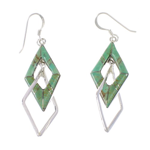 Southwestern Turquoise Inlay Silver Hook Dangle Earrings AX95705