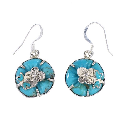 Turquoise Silver Dragonfly And Flower Hook Dangle Earrings AX95722