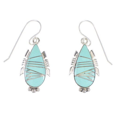 Turquoise Inlay Jewelry Southwest Silver Hook Dangle Earrings AX95743