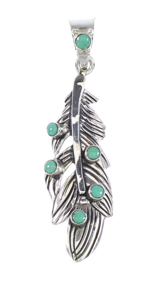 Turquoise Sterling Silver Southwest Feather Jewelry Pendant RX95267