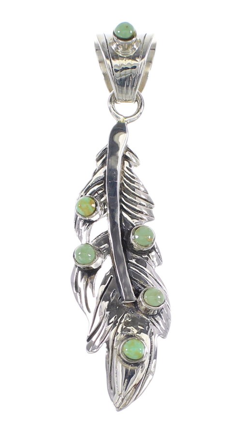 Turquoise Sterling Silver Feather Southwest Pendant RX95271