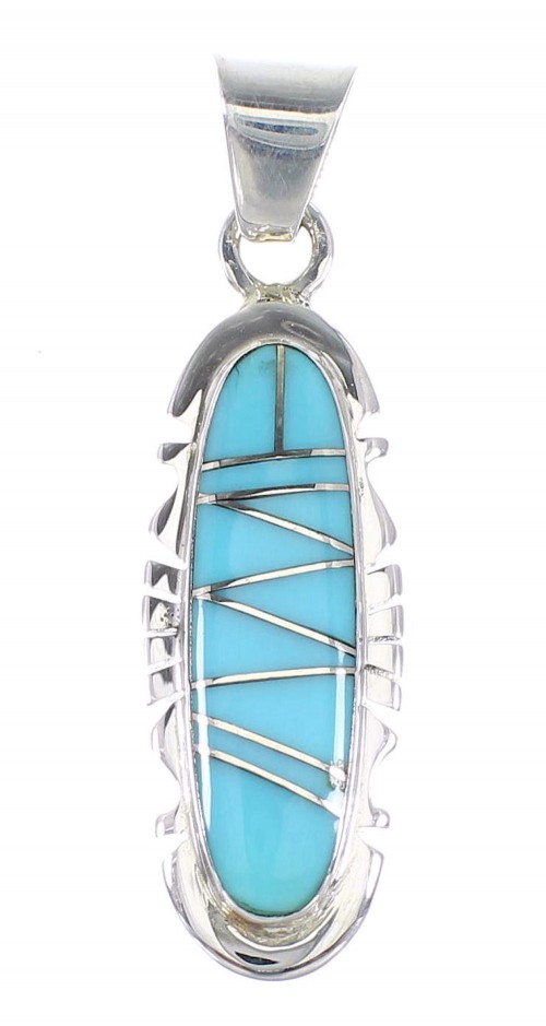 Turquoise Inlay Genuine Sterling Silver Southwestern Pendant AX95266