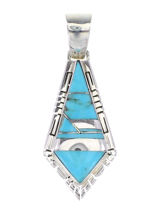 Turquoise Inlay Genuine Sterling Silver Southwest Pendant AX95268