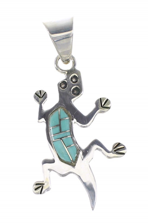 Silver Southwest Turquoise Inlay Lizard Jewelry Pendant AX95316