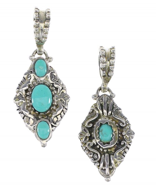 Turquoise Southwestern Authentic Sterling Silver Reversible Pendant AX95335