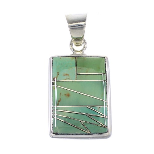 Authentic Sterling Silver Turquoise Inlay Southwest Jewelry Pendant AX95460