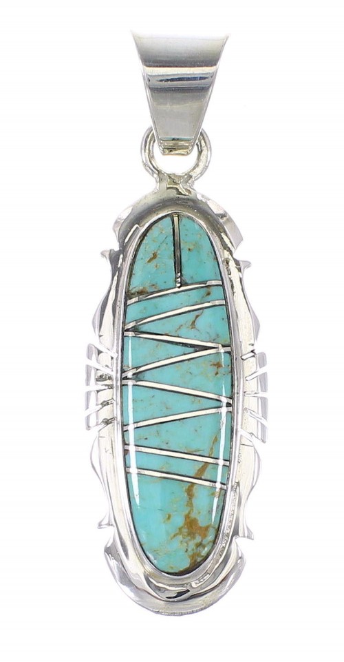 Turquoise Inlay Southwestern Sterling Silver Pendant AX95497