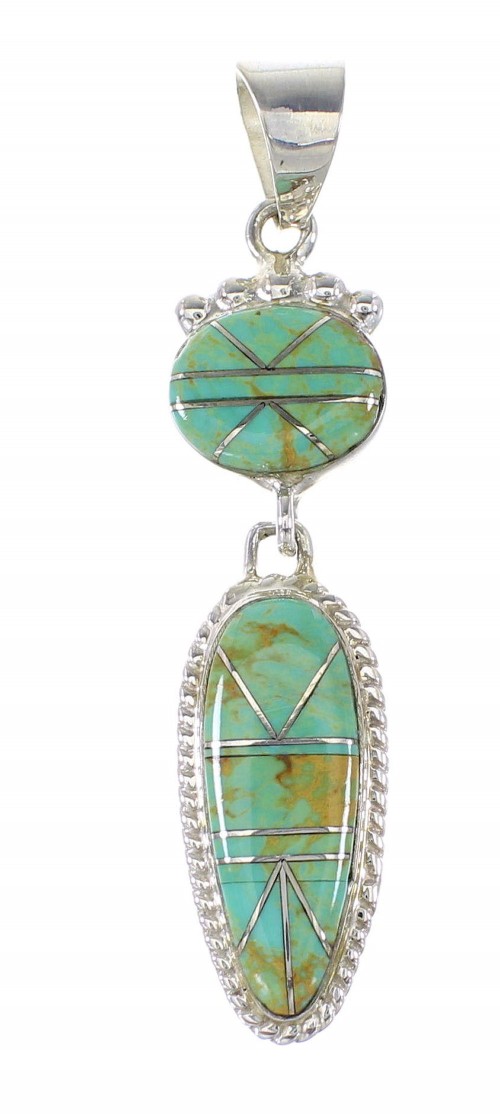 Turquoise Inlay Southwest Jewelry Authentic Sterling Silver Pendant AX95508